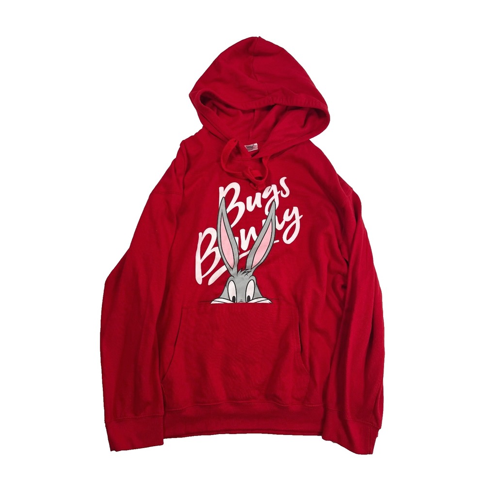 Looney Tunes Bugs Bunny Hoodie Mens XXL Red Graphic Pullover Sweatshirt